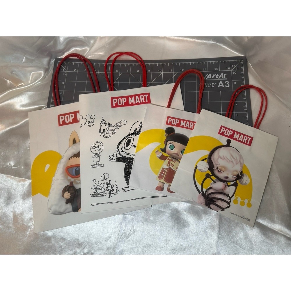 Lot Of 4! Pop Mart Labubu Shopping Paper Bag Lot (2) Medium 10" Bags; (2) Sm 7"